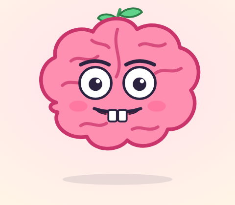 Big AI Brain on day one: a smooth pink cartoon brain with googly eyes and buck teeth